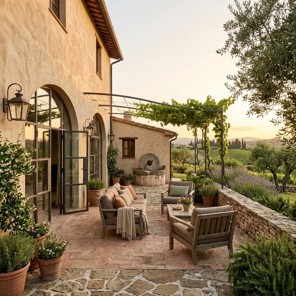 Patio con galería y plantas